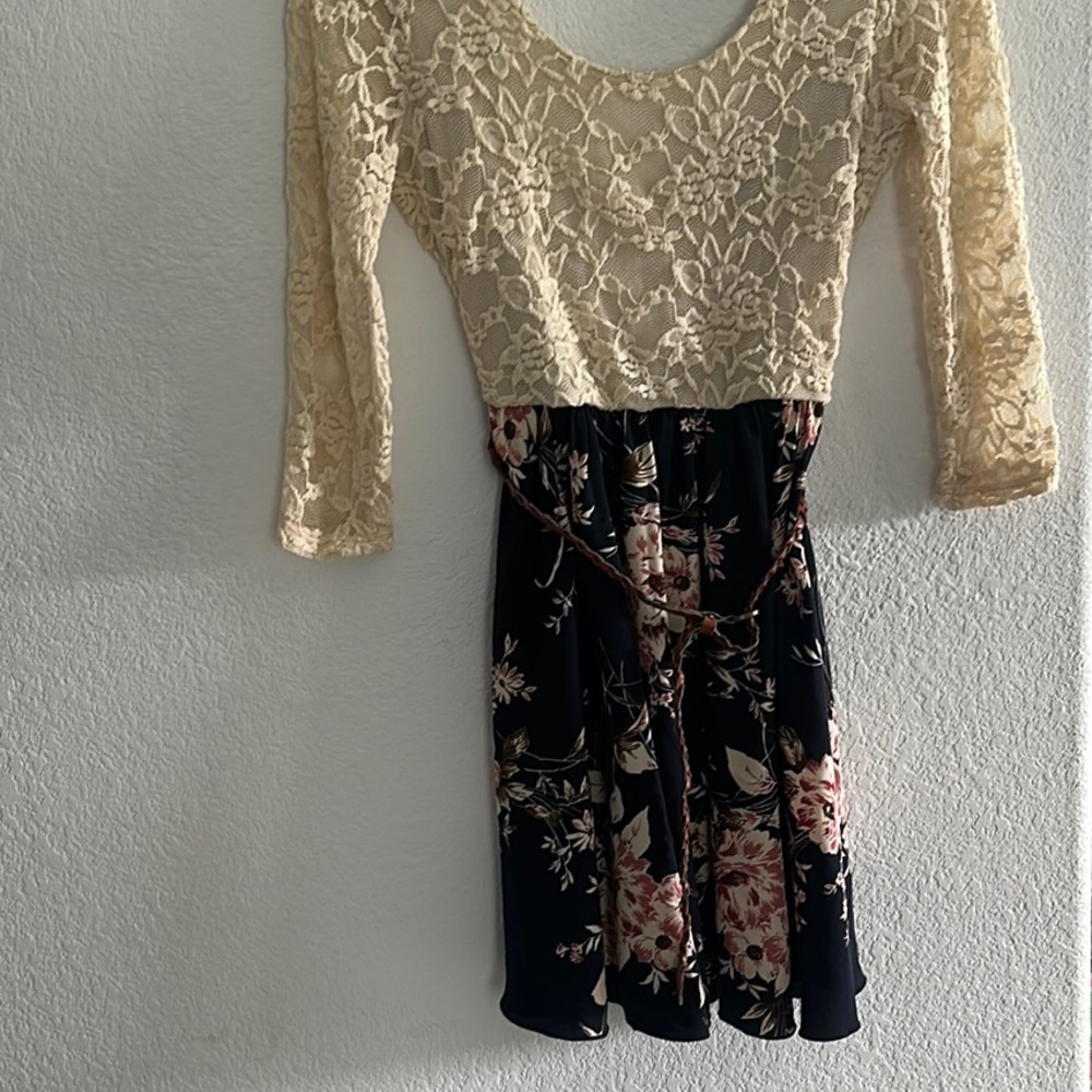 Trac Cream Lace and Black Floral Dress